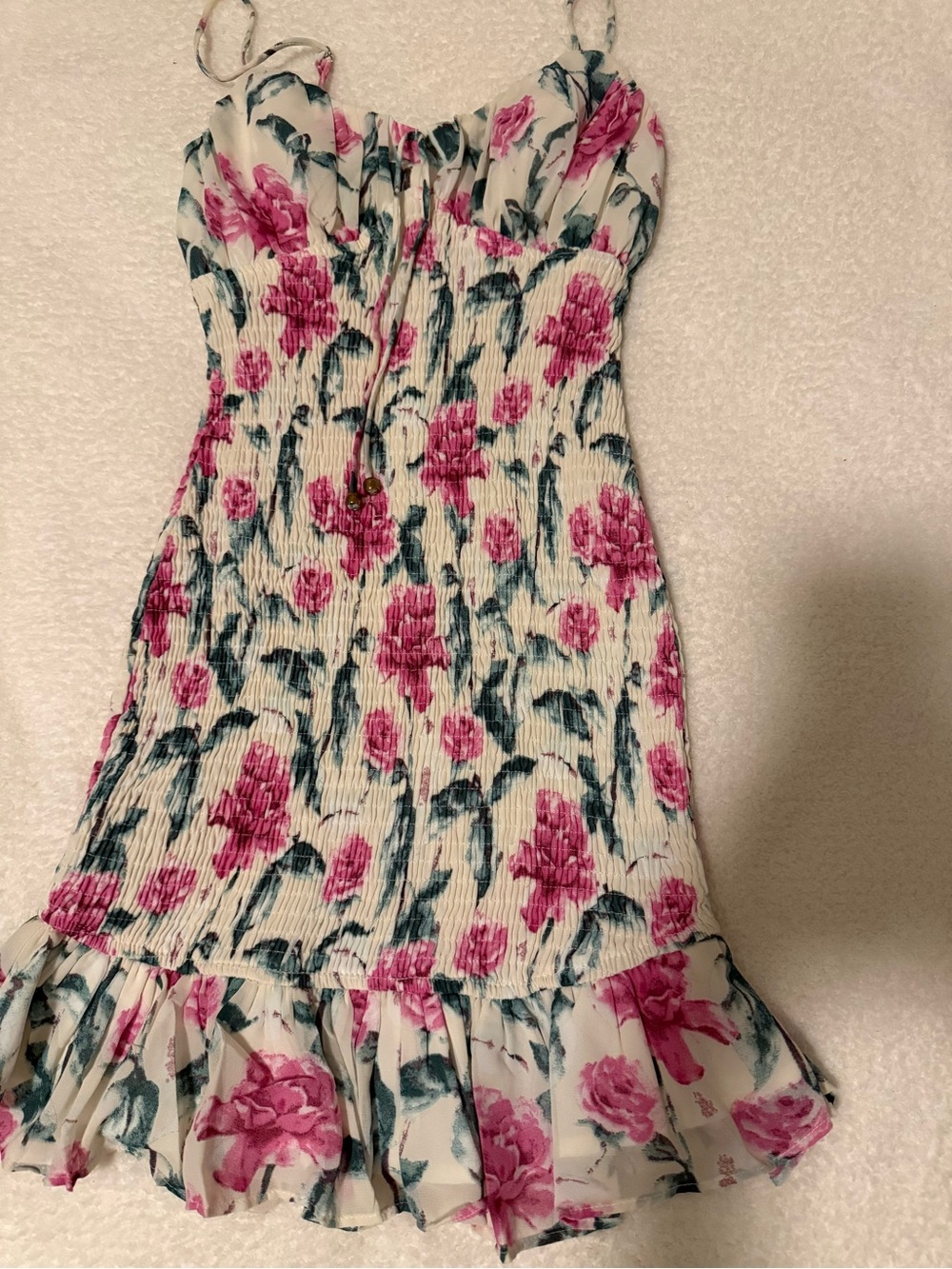 Hello Molly Cream Mini Dress with Pink Floral Print